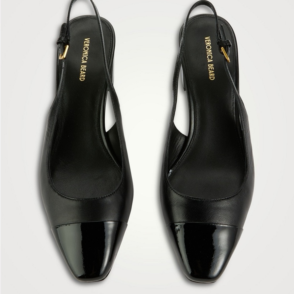 Veronica Beard Cecile Black Mesh & Leather Slingback Heel, 30mm